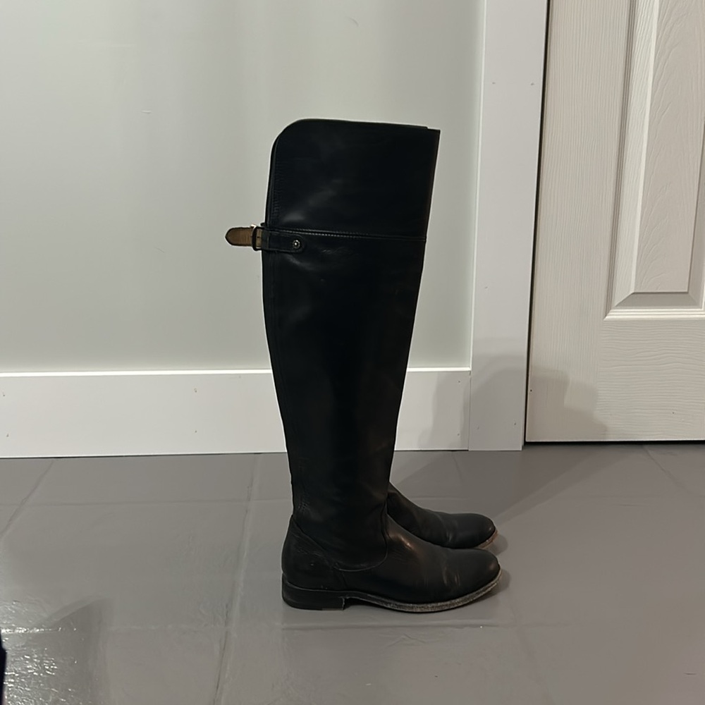 Frye MELISSA Black Leather Over The Knee Side Zip Boots